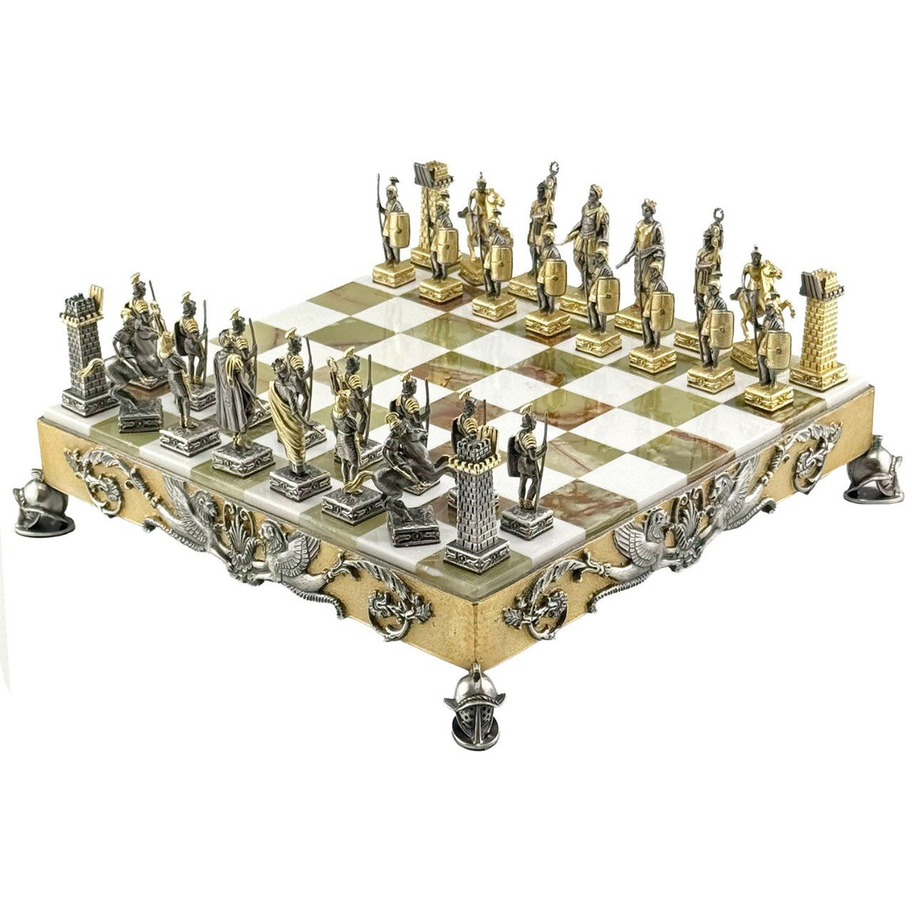 Italfama Römisches Reich Schachset 24K Gold & Onyx 34cm Bronze