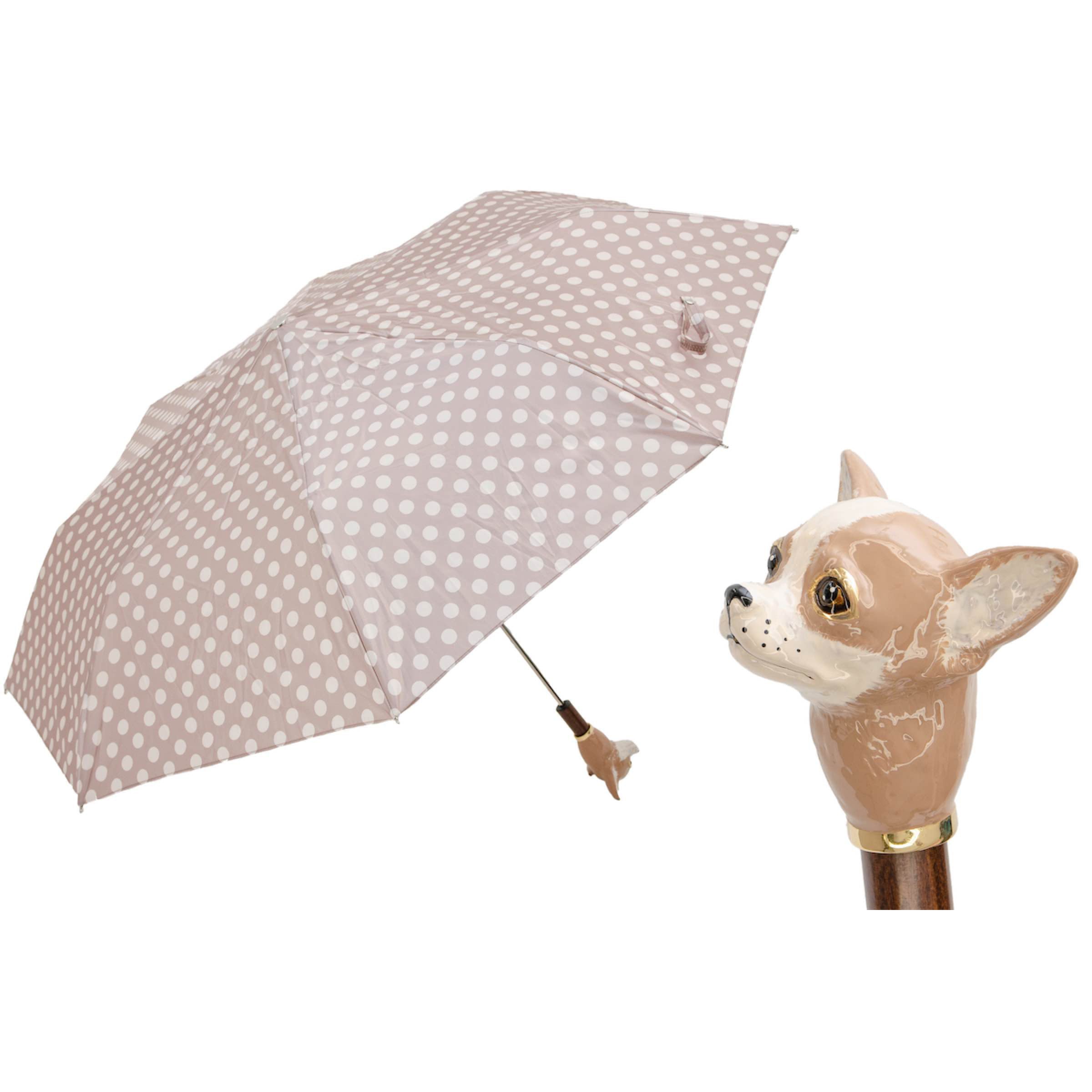 Parasol składany PASOTTI 30 cm Chihuahua z emaliowanym uchwytem w kropki