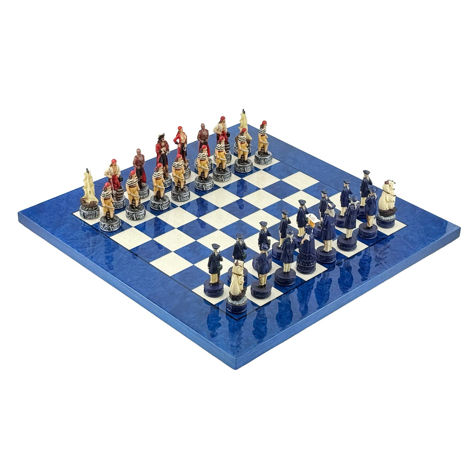 Pirates Chess Set 8cm + MADRONA White/Blue Chessboard 42cm