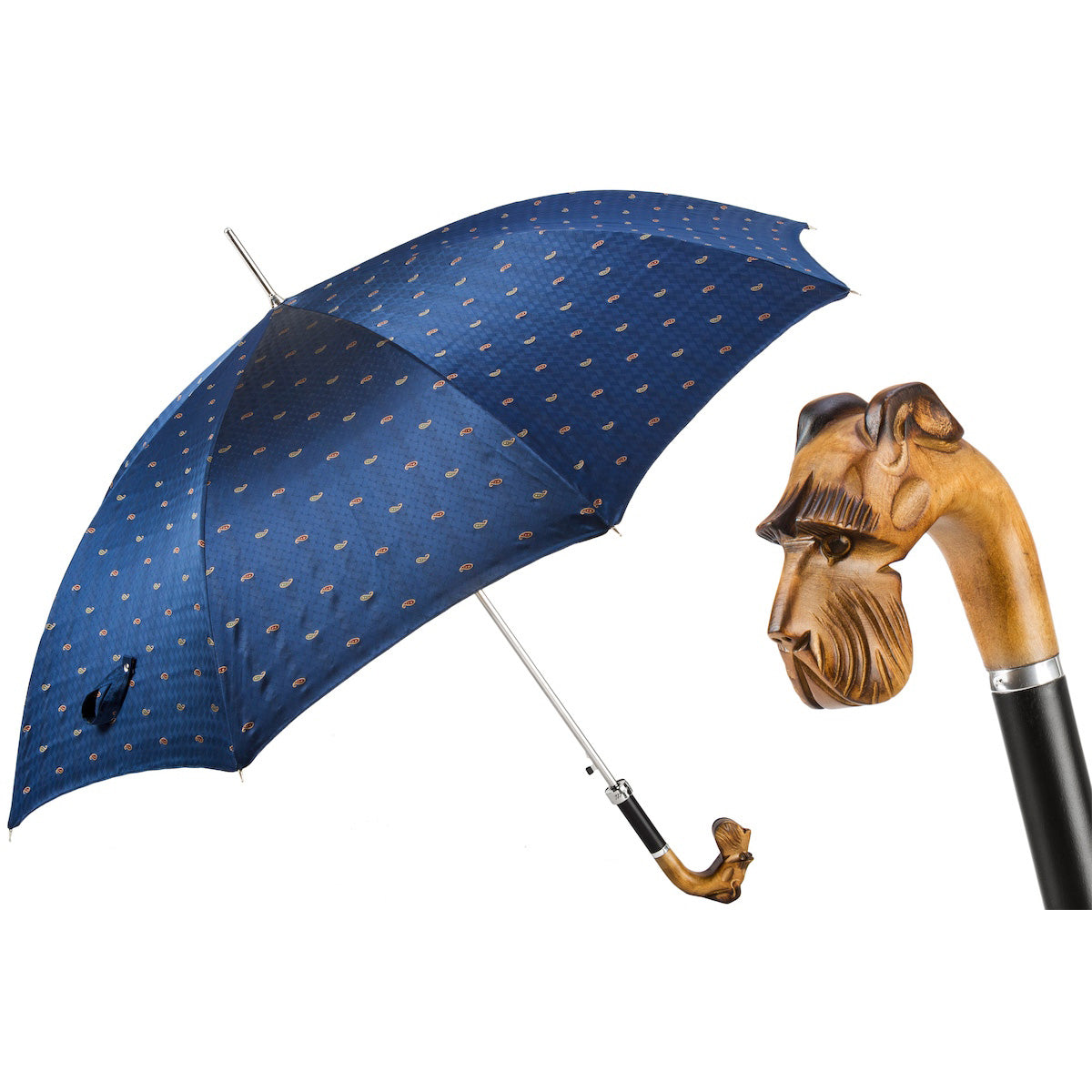 Parasol PASOTTI Schnauzer 95 cm, ręcznie rzeźbiony, drewniany, automatyczny, Włochy