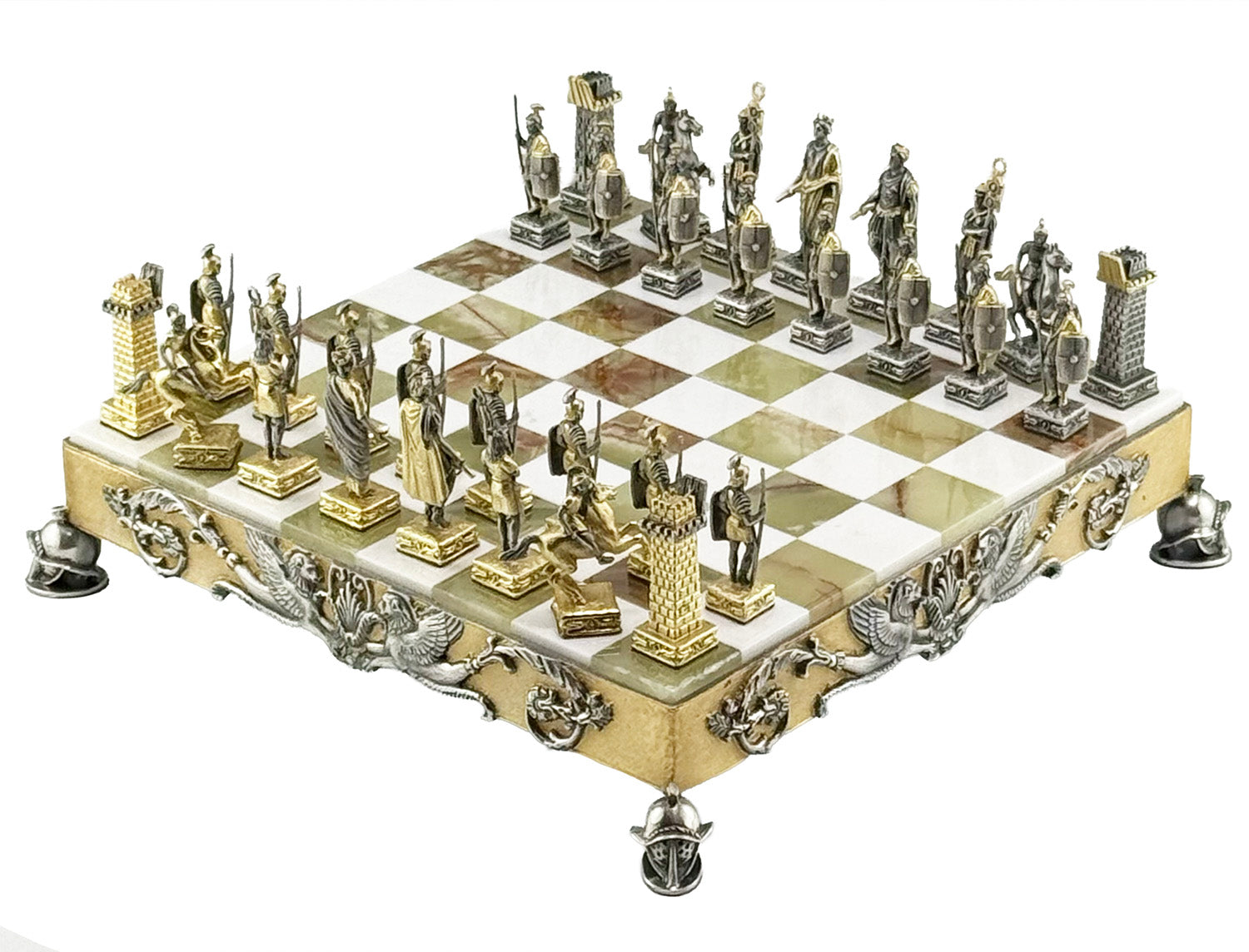 Italfama Römisches Reich Schachset 24K Gold & Onyx 34cm Bronze