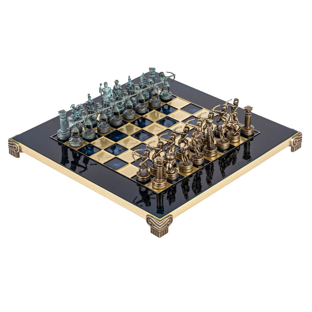 Luxury Manopoulos Brass Archers Chess Set 28x28 cm Wooden Case Gift