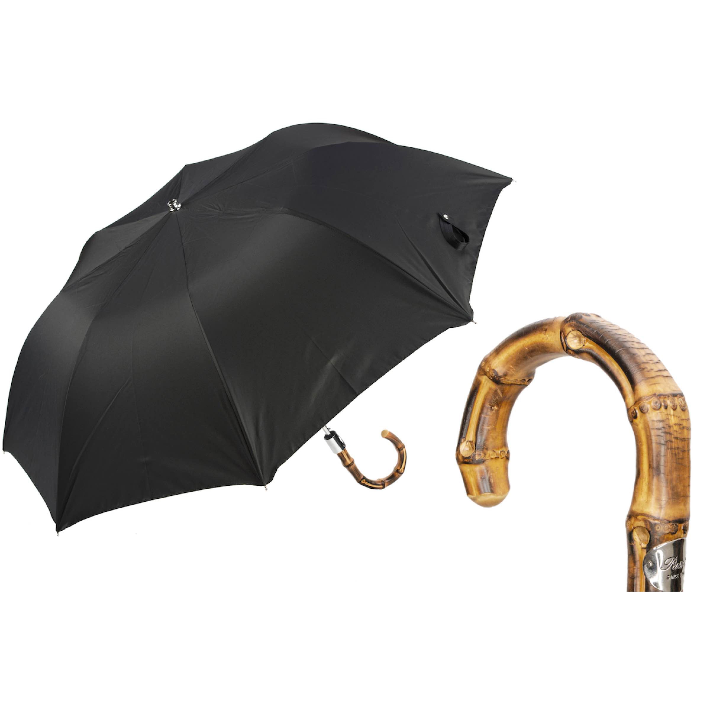 FOLDING BLACK UMBRELLA AND WHANGEE HANDLE | Pasotti – Handmade in Italy