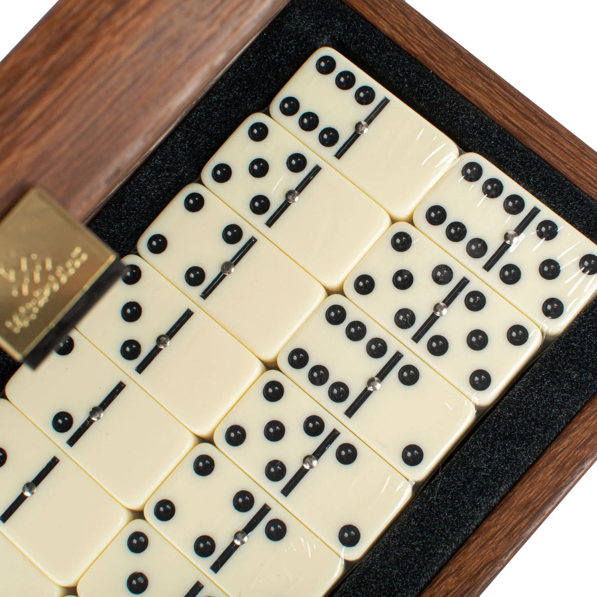Premium Manopoulos Domino Set Caramel Leatherette Wooden Case Gift