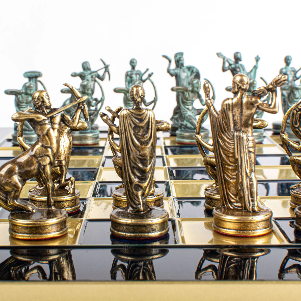 Manopoulos Labours of Hercules Chess Set Brass Board Wooden Case 36x36