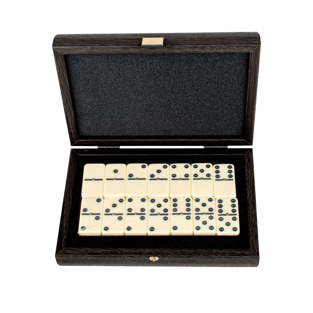 Premium Manopoulos Domino Set Dark Grey Leatherette Wooden Case Gift