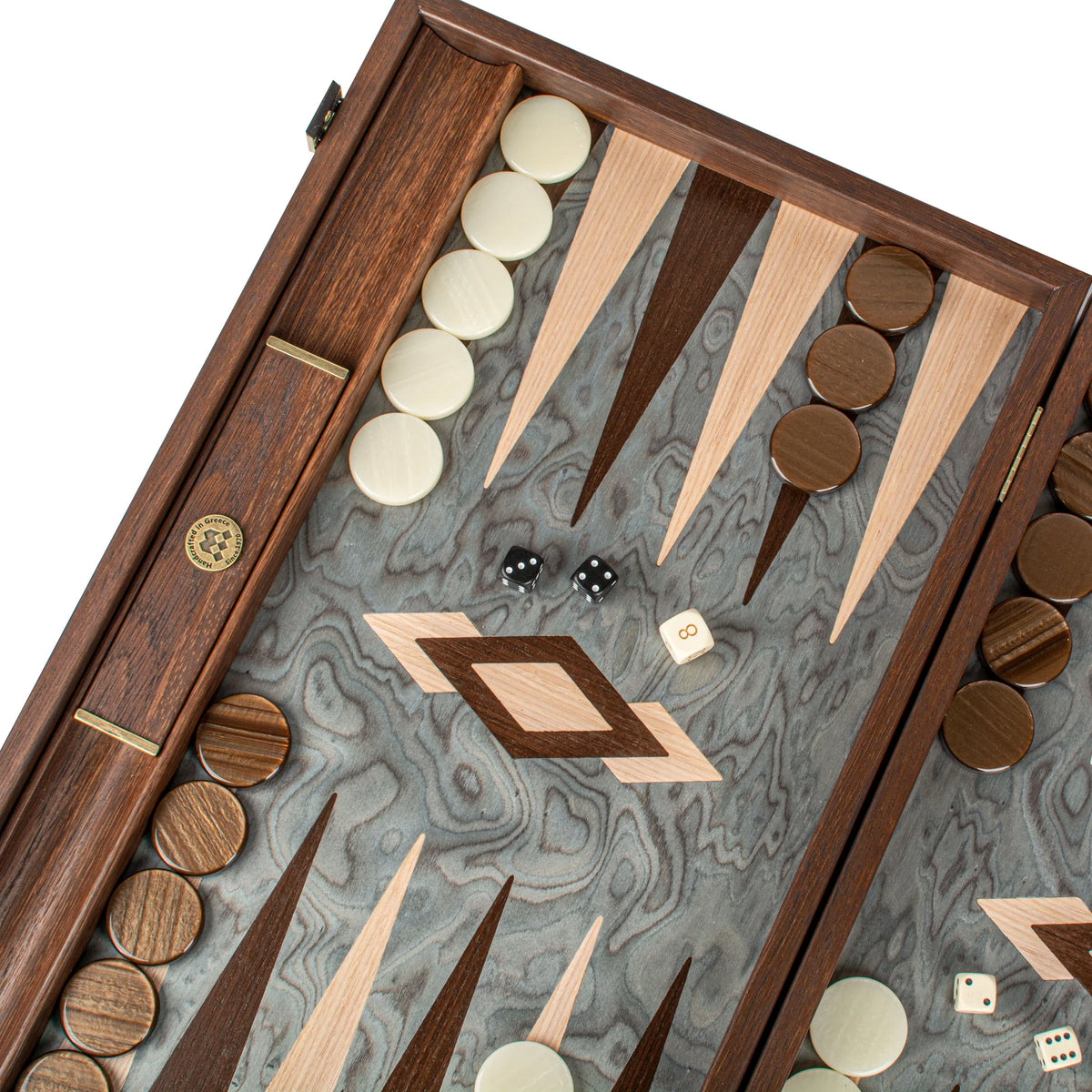 Luxury Manopoulos Backgammon Set Pearly Grey Vavona Oak 48x26