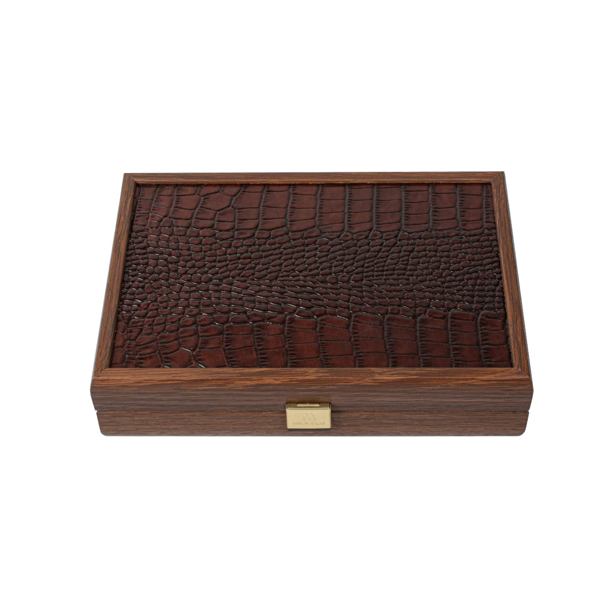 Luxury Manopoulos Domino Set Brown Crocodile Leather Wooden Case Gift