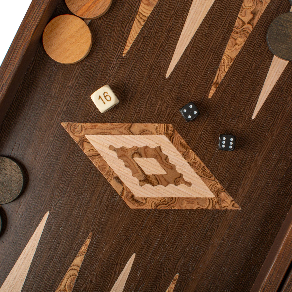 Medium Manopoulos Backgammon Set Wenge Walnut Burl Oak 38x20