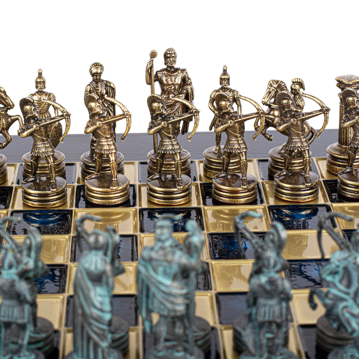 Luxury Manopoulos Brass Archers Chess Set 28x28 cm Wooden Case Gift