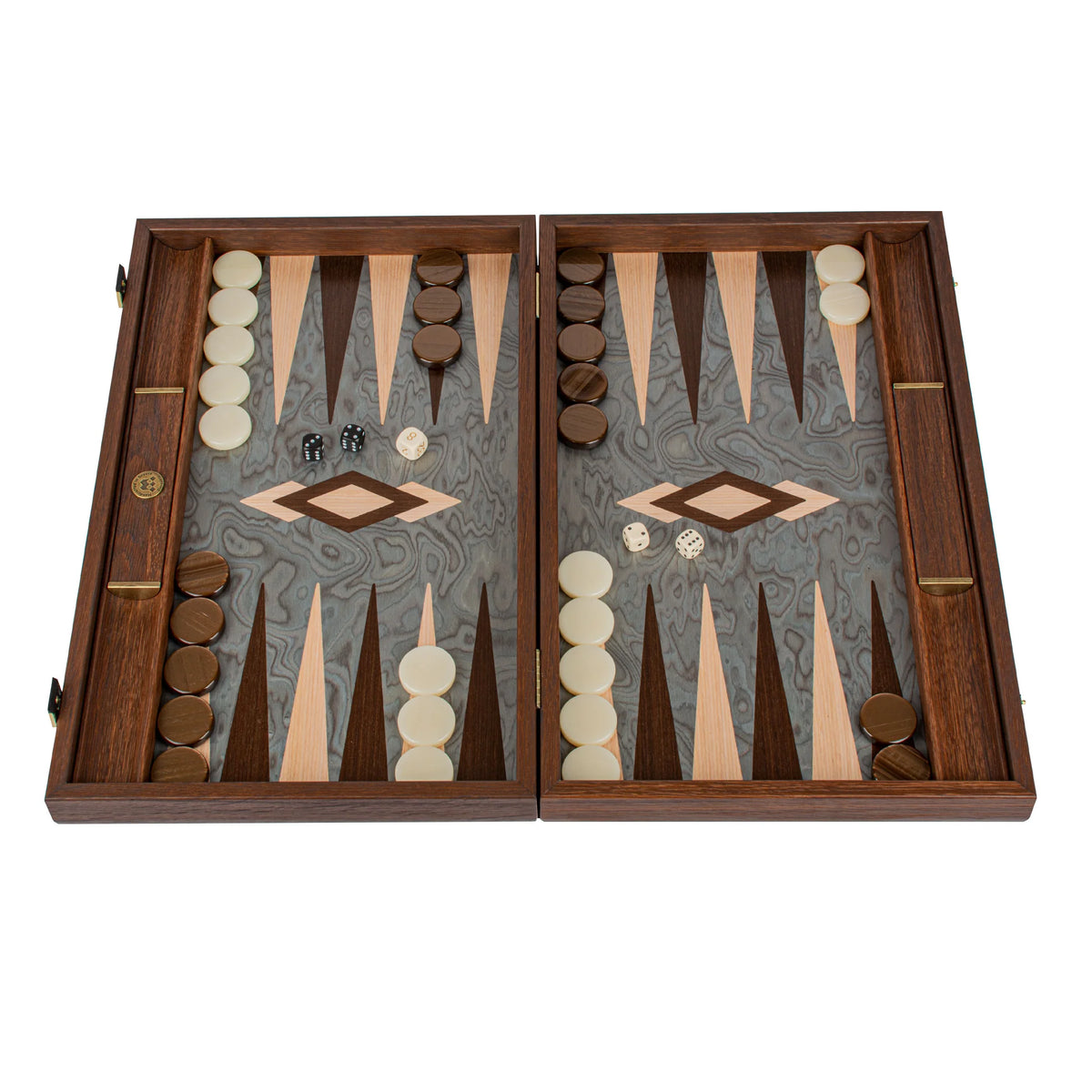 Luxury Manopoulos Backgammon Set Pearly Grey Vavona Oak 48x26