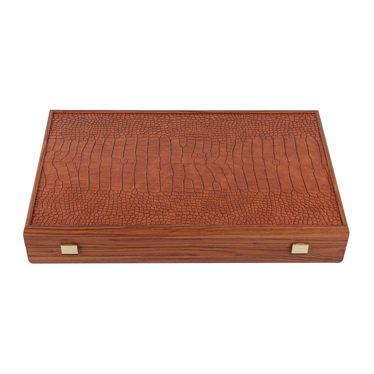 Large Manopoulos Backgammon Set Leatherette Crocodile Caramel 48x26