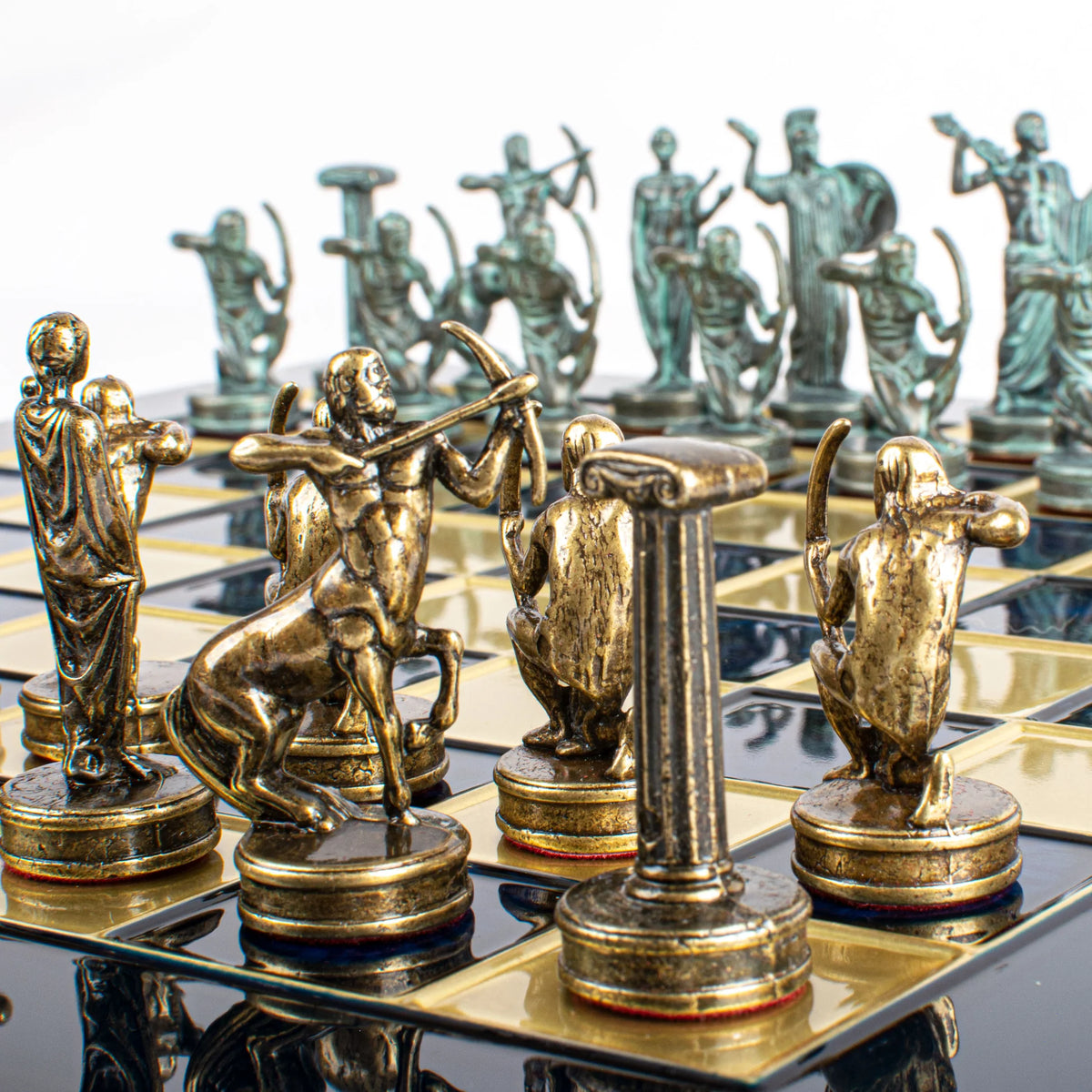 Manopoulos Labours of Hercules Chess Set Brass Board Wooden Case 36x36