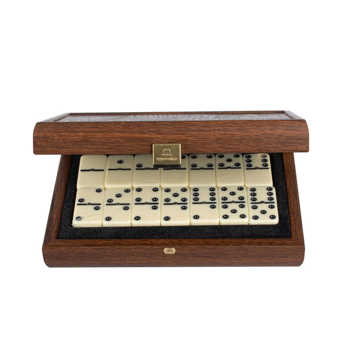 Premium Manopoulos Domino Set Caramel Leatherette Wooden Case Gift