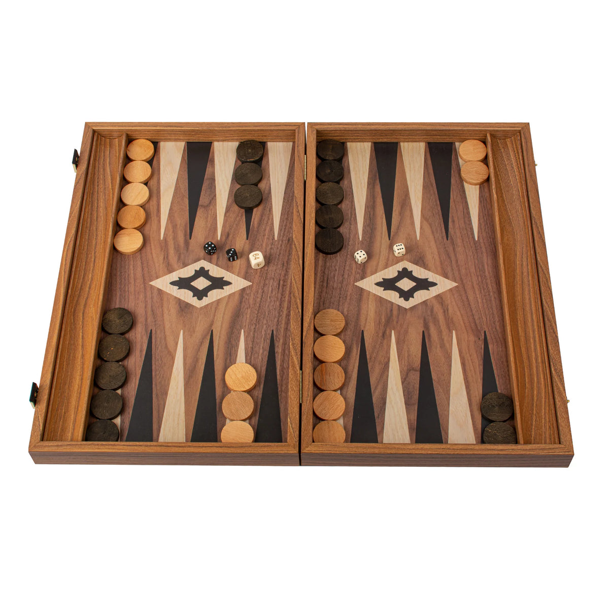 Medium Manopoulos Backgammon Set Walnut Replica Side Racks 38x23