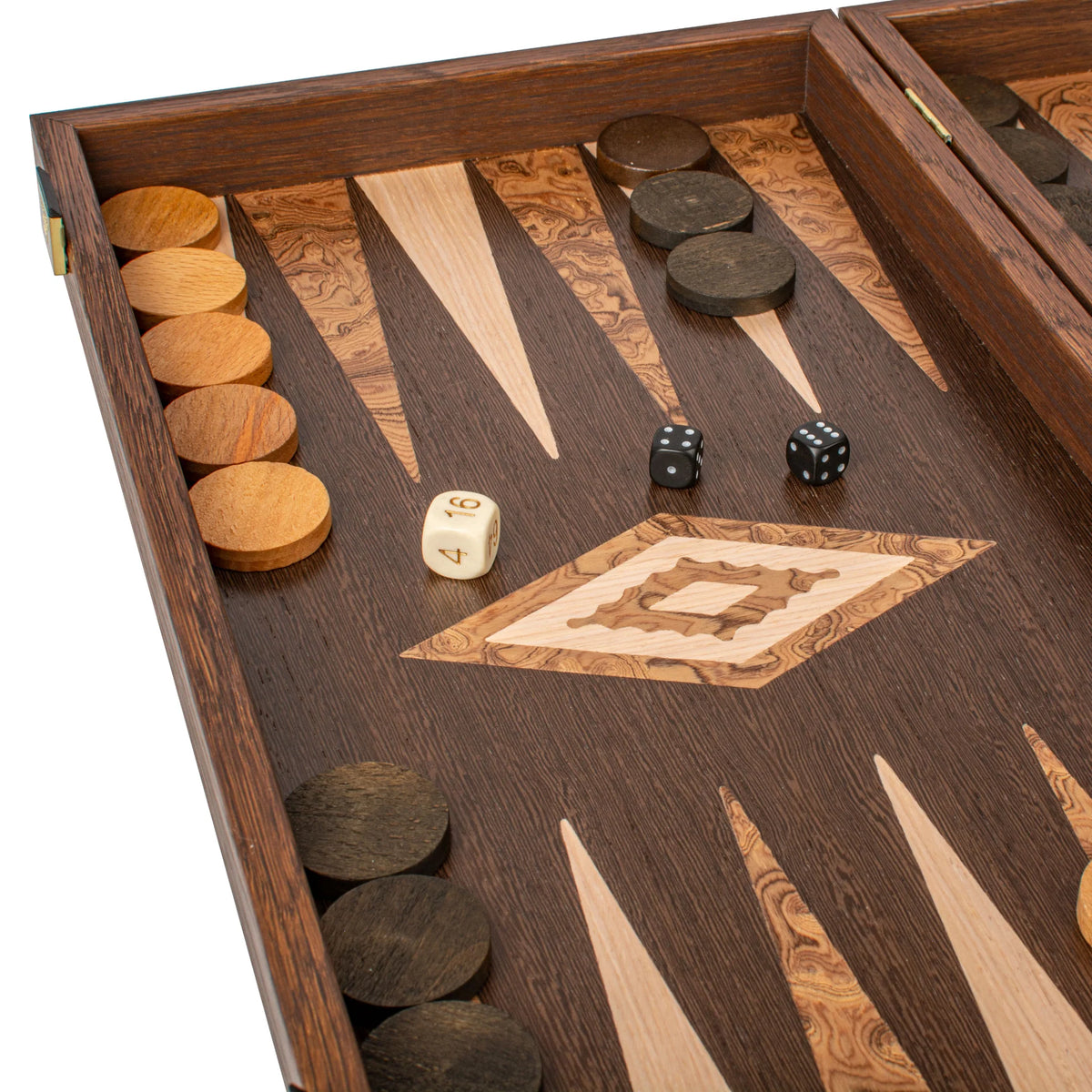Large Manopoulos Backgammon Set Wenge Walnut Burl Oak 48x26