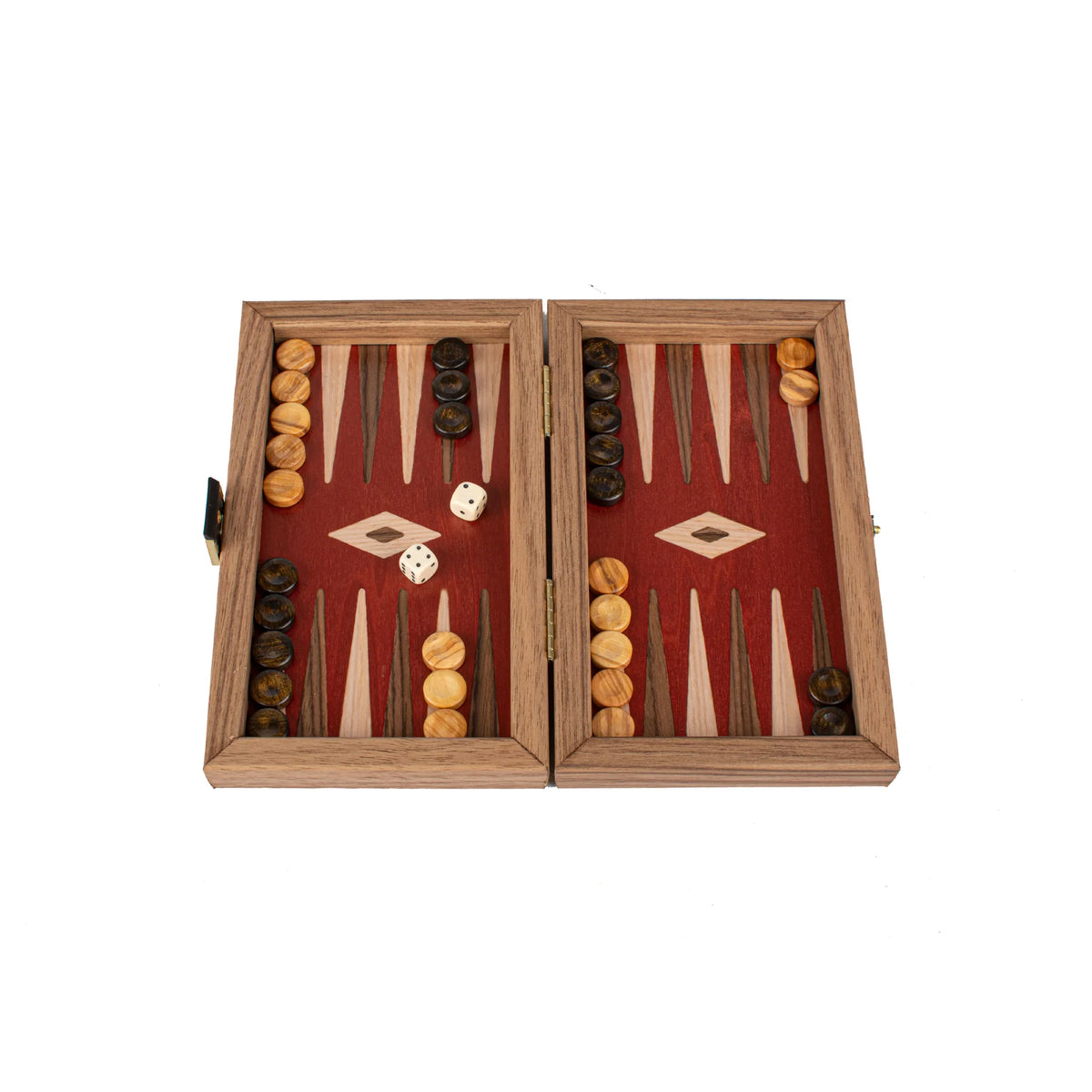 Travel Manopoulos Backgammon Set Red Oak American Walnut 20x12