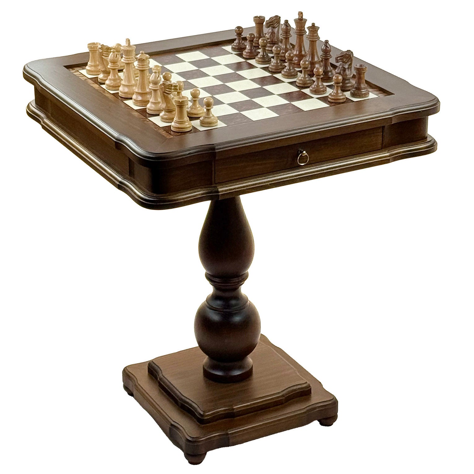 Luxuriöses 2-in-1 Schachset: Italfama Tisch, handgefertigte Akazienholzfiguren 10,2 cm & Dame