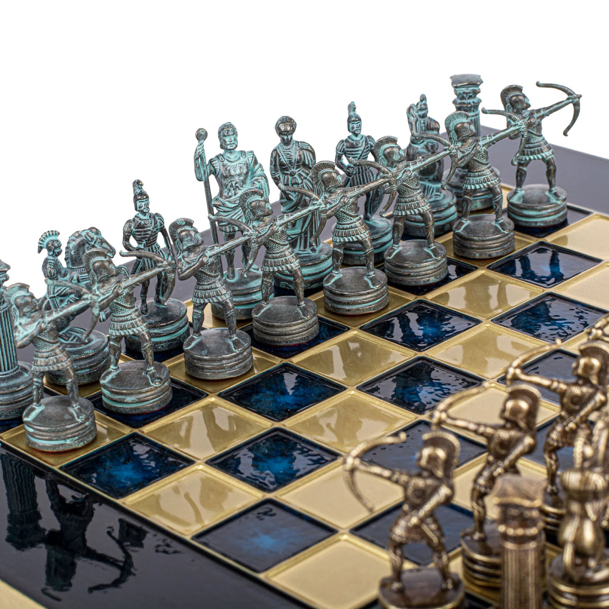 Luxury Manopoulos Brass Archers Chess Set 28x28 cm Wooden Case Gift