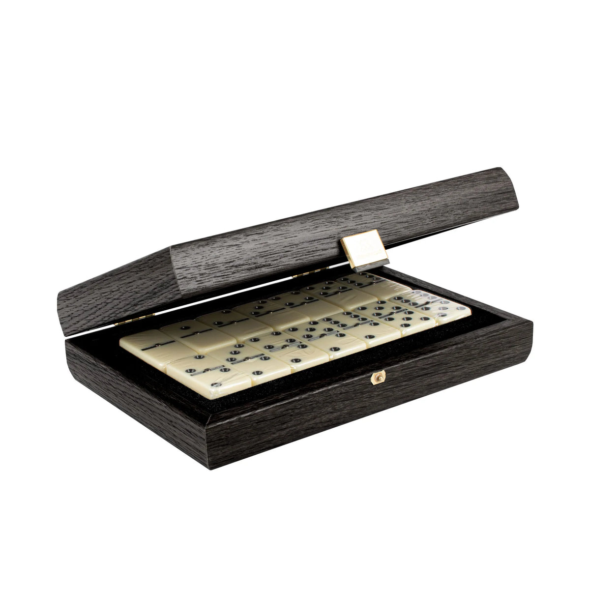 Premium Manopoulos Domino Set Dark Grey Leatherette Wooden Case Gift