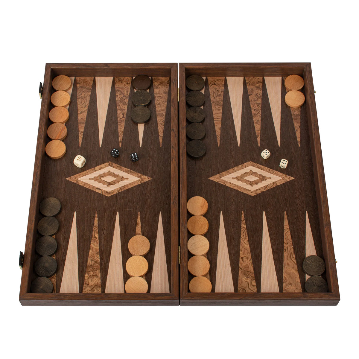 Medium Manopoulos Backgammon Set Wenge Walnut Burl Oak 38x20
