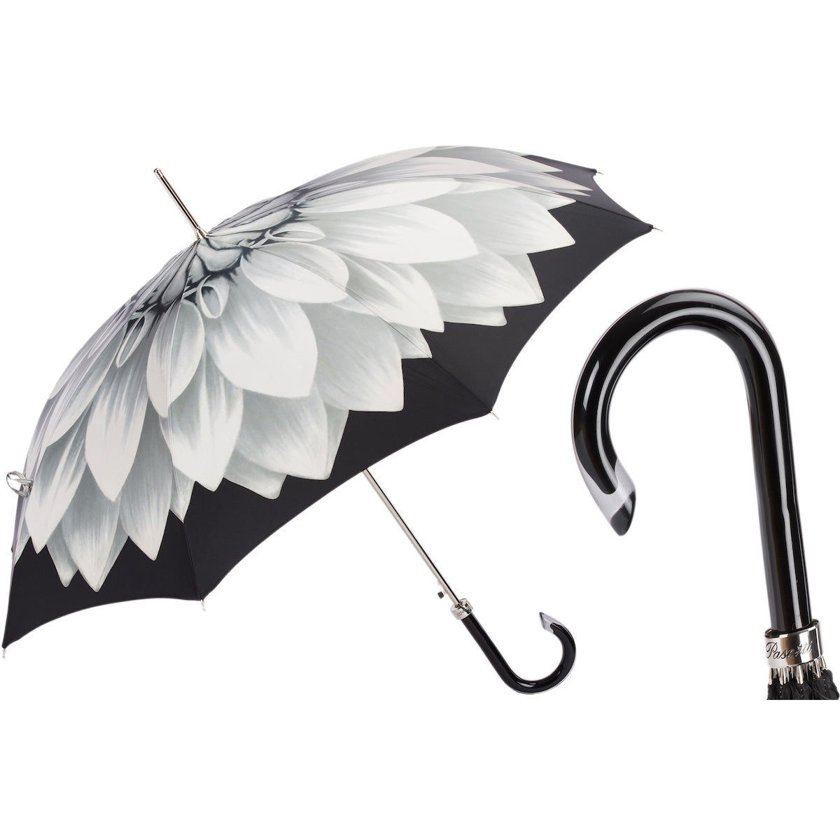 Parasol PASOTTI 93 cm, srebrny, słonecznikowy, automatyczny, z uchwytem z octanu