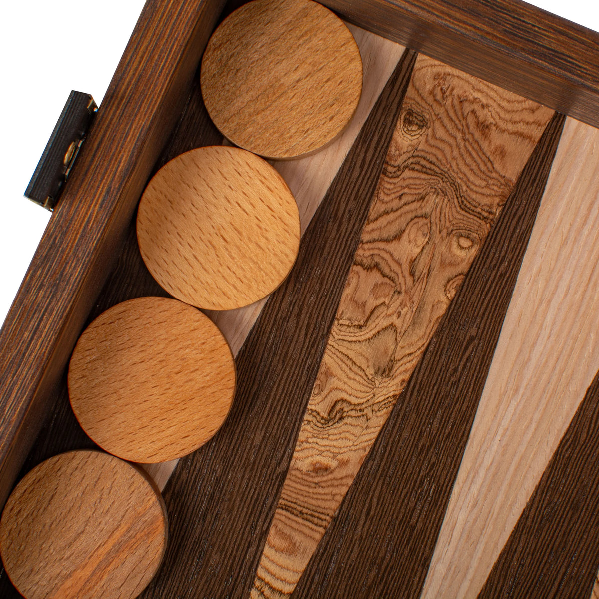 Compact Manopoulos Backgammon Set Wenge Walnut Burl Oak 30x17