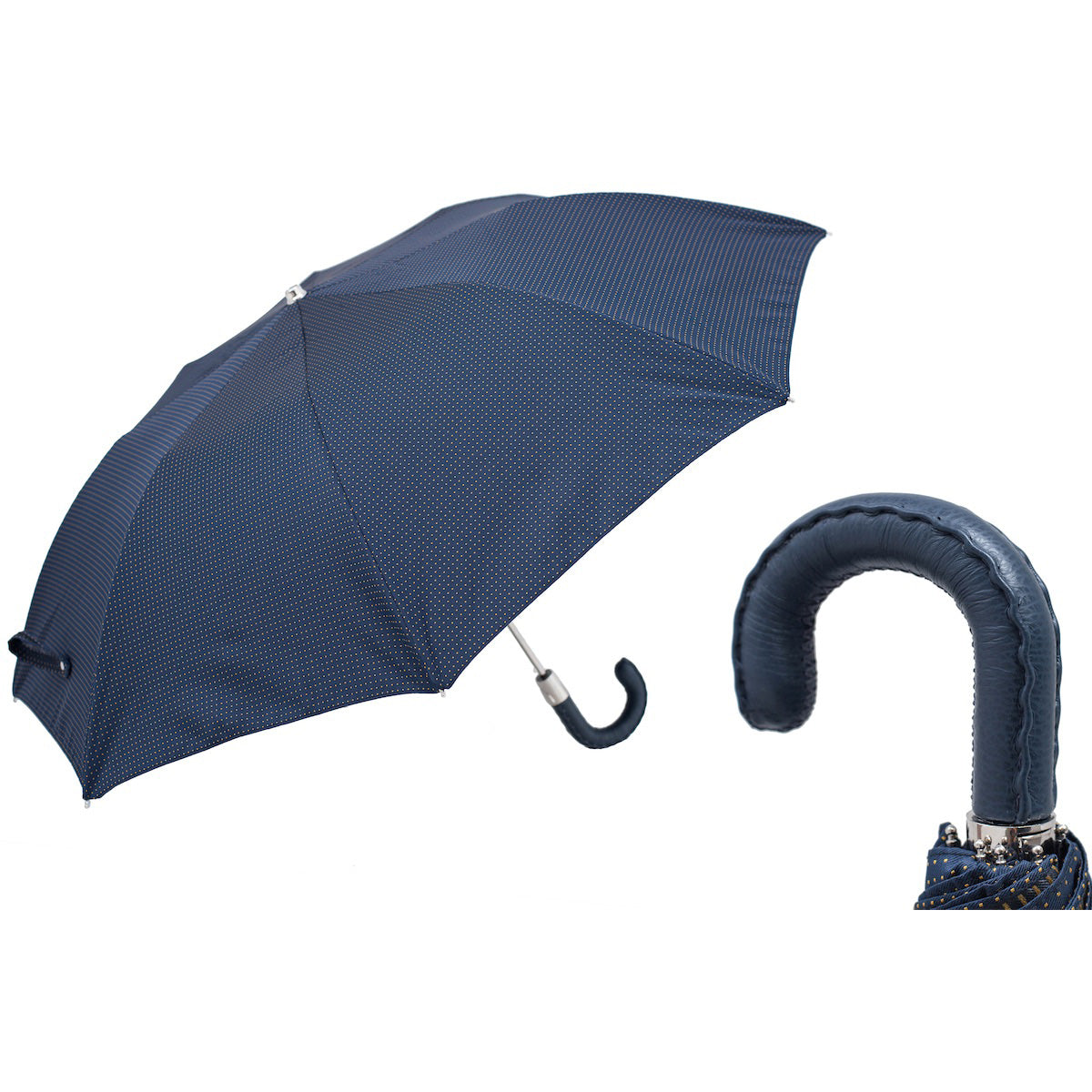 FOLDING UMBRELLA WITH LEATHER HANDLE | Pasotti – Handmade in Italy