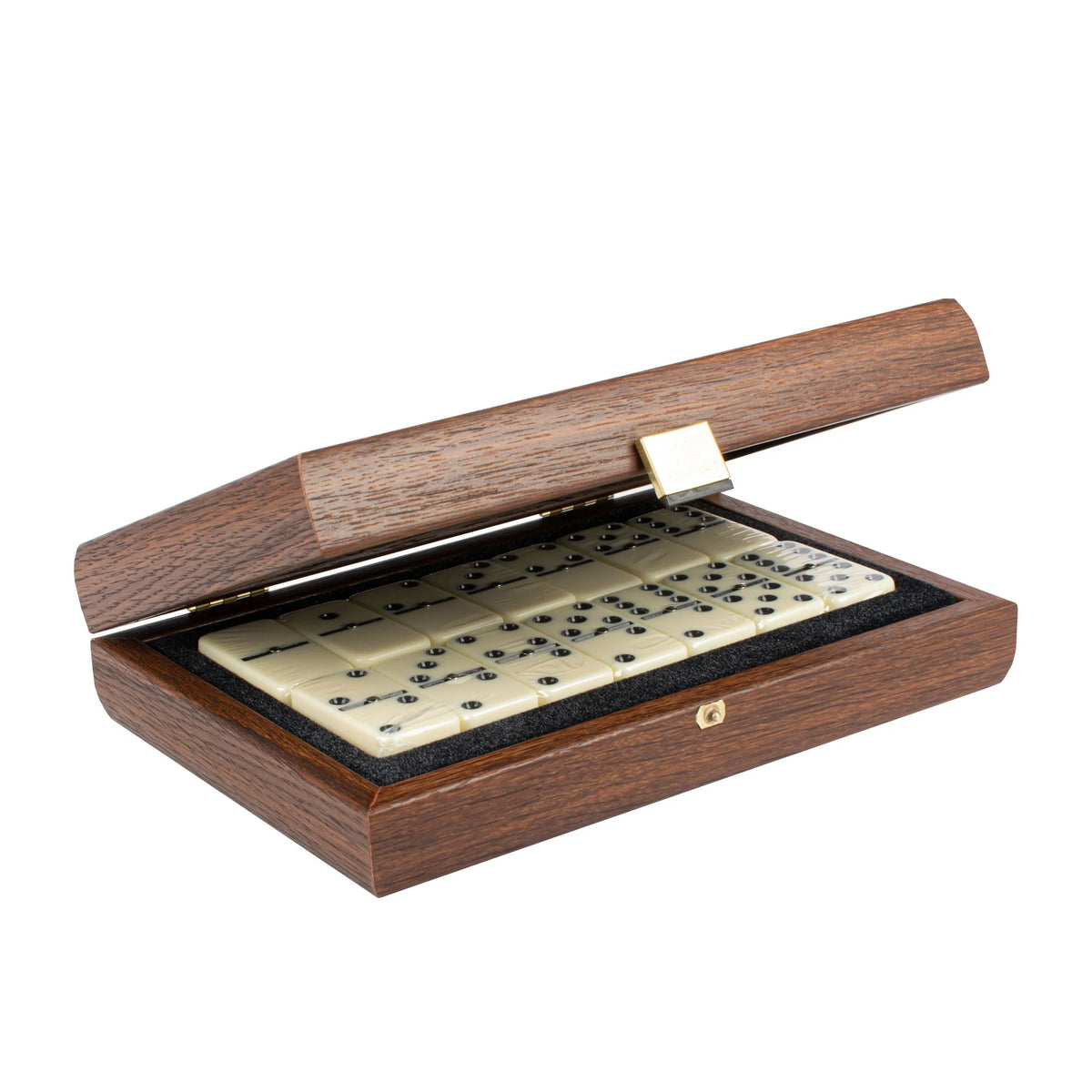 Premium Manopoulos Domino Set Caramel Leatherette Wooden Case Gift