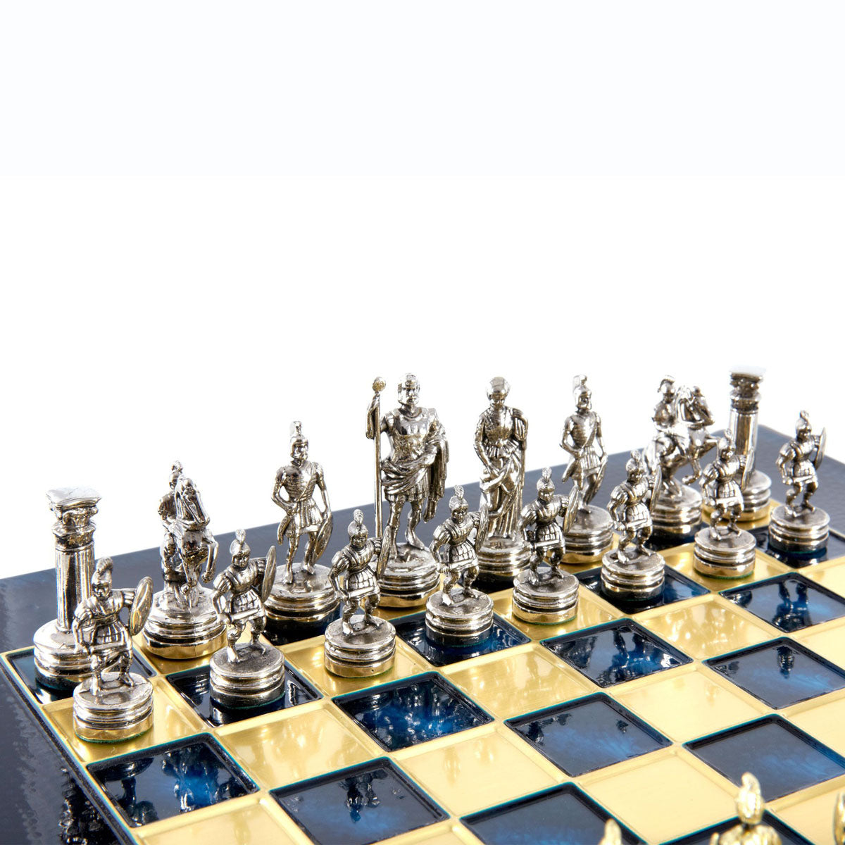 Metal Chess Set, Ancient Greece Theme 28×28 cm – Gold & Silver