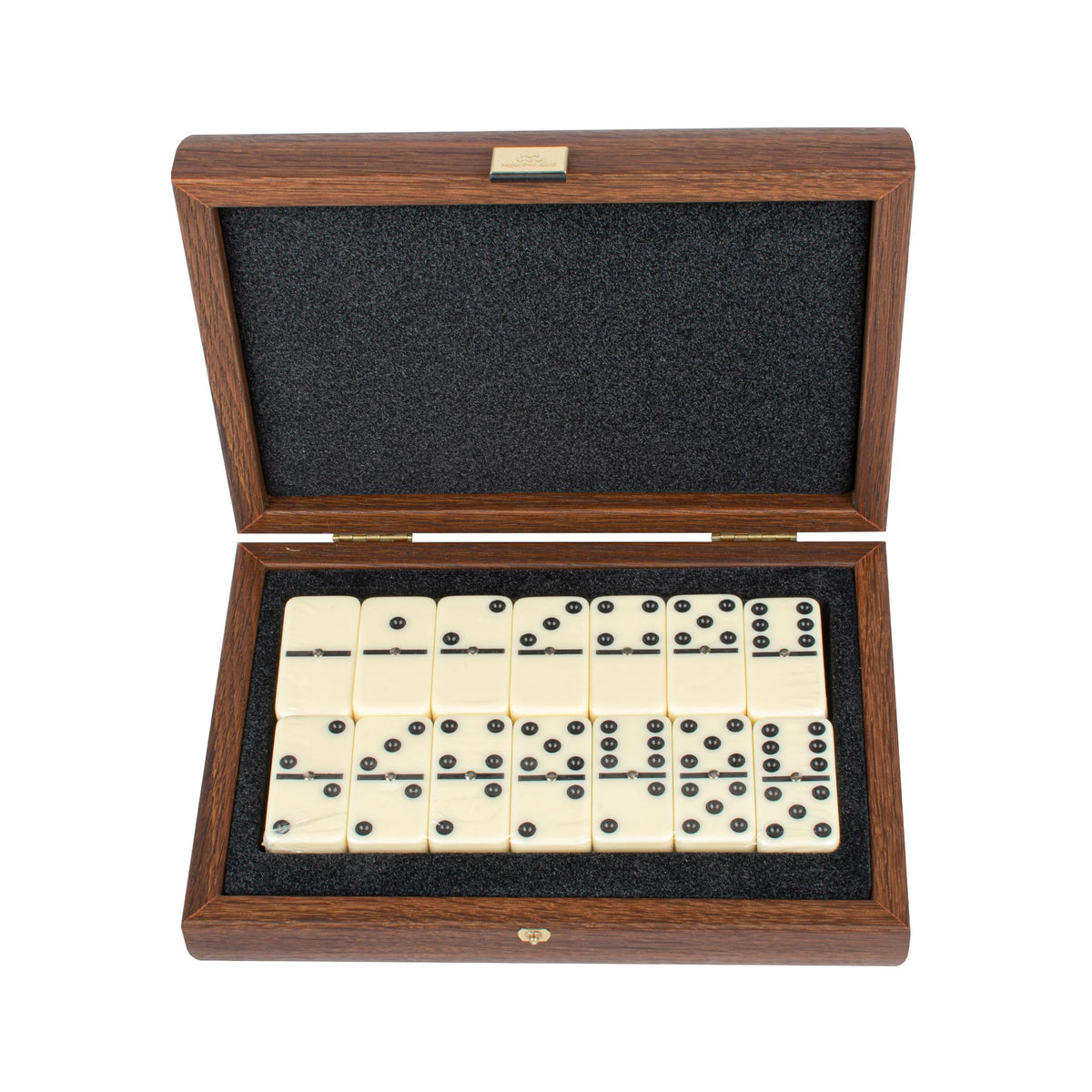 Premium Manopoulos Domino Set Caramel Leatherette Wooden Case Gift