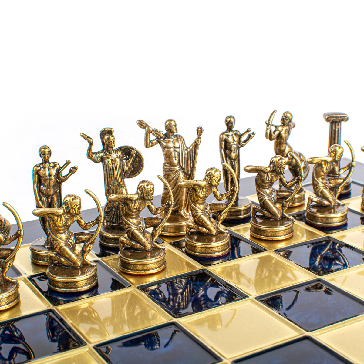 Manopoulos Labours of Hercules Chess Set Brass Board Wooden Case 36x36