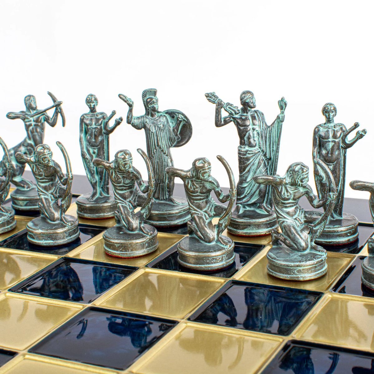 Manopoulos Labours of Hercules Chess Set Brass Board Wooden Case 36x36