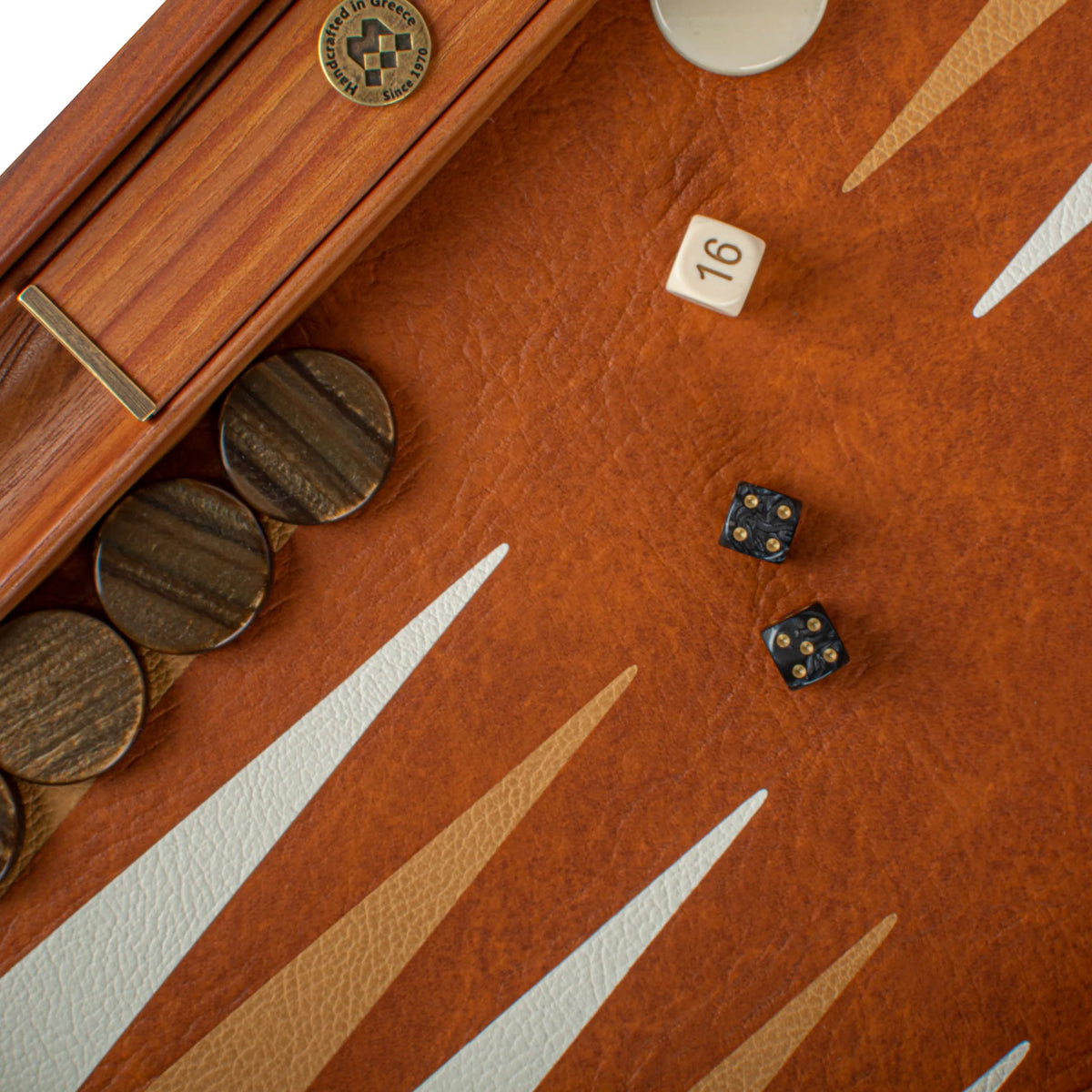Large Manopoulos Backgammon Set Leatherette Crocodile Caramel 48x26