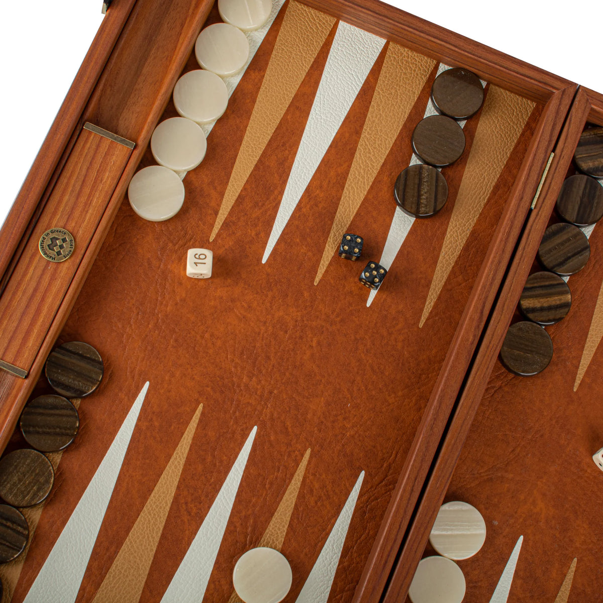Large Manopoulos Backgammon Set Leatherette Crocodile Caramel 48x26