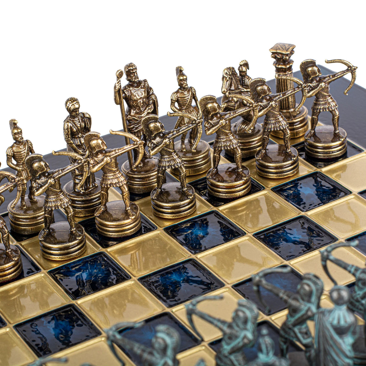 Luxury Manopoulos Brass Archers Chess Set 28x28 cm Wooden Case Gift