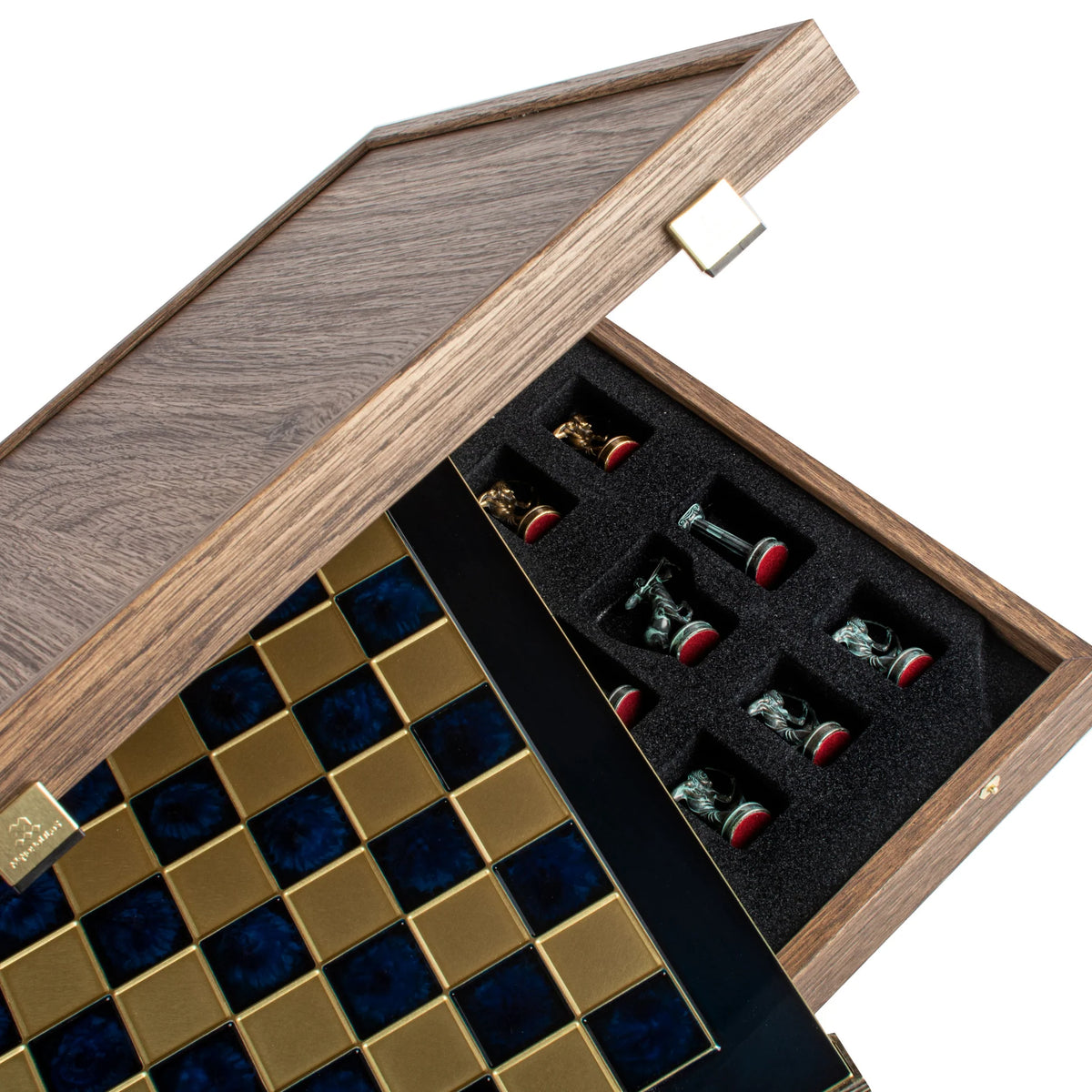 Manopoulos Labours of Hercules Chess Set Brass Board Wooden Case 36x36