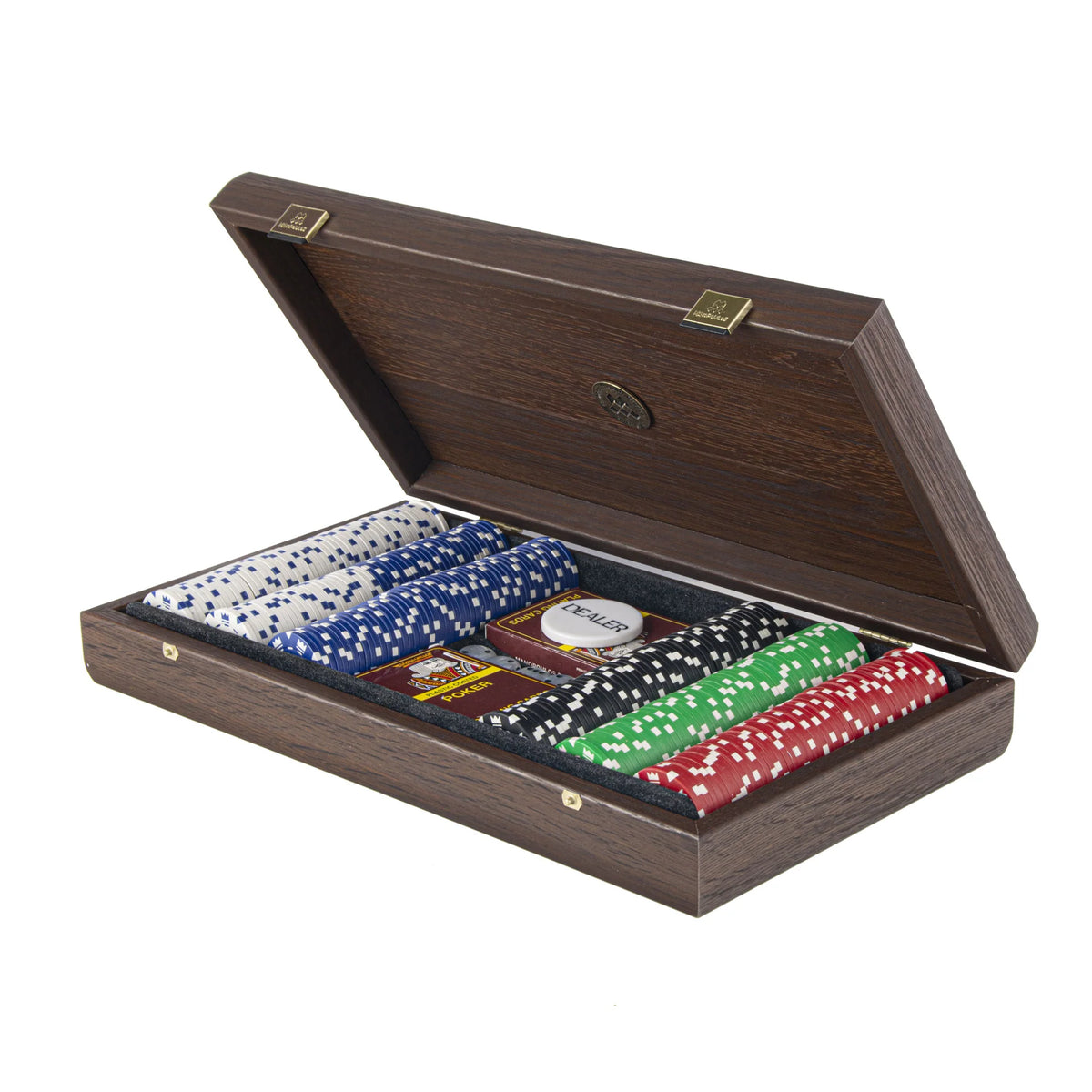 Luxury Manopoulos Poker Set 300 Chips Dark Walnut Case 39x22 cm