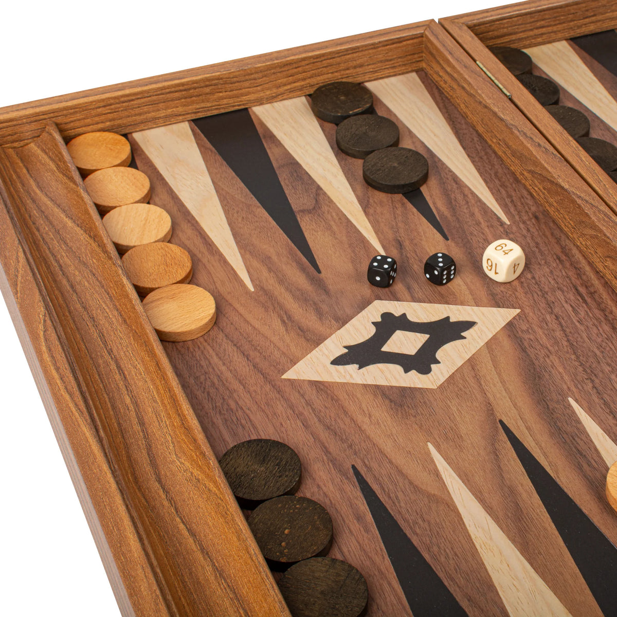 Medium Manopoulos Backgammon Set Walnut Replica Side Racks 38x23