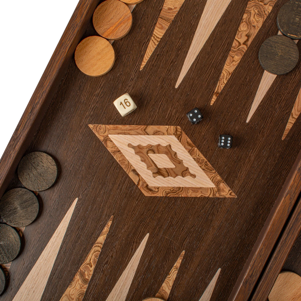 Medium Manopoulos Backgammon Set Wenge Walnut Burl Oak 38x20