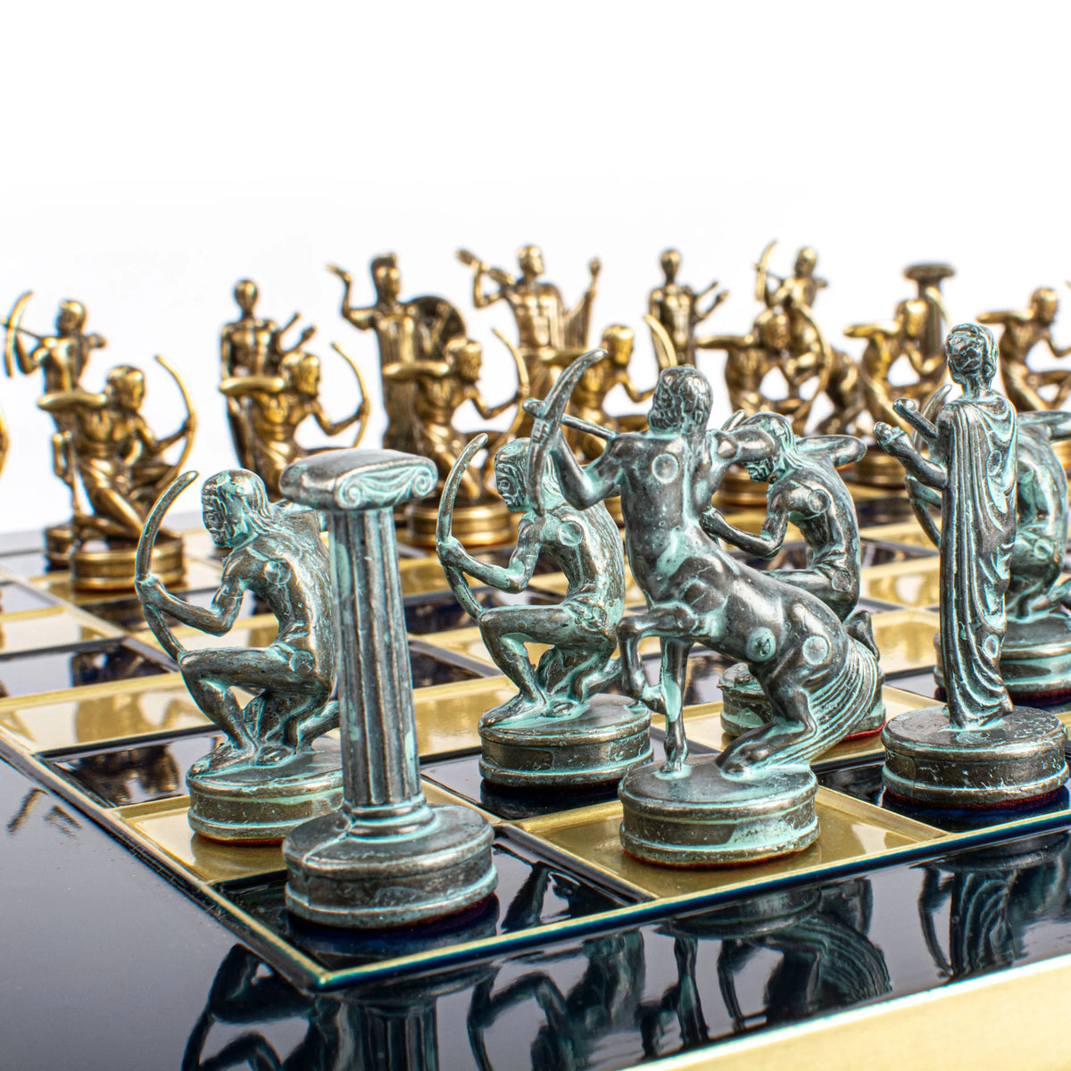 Manopoulos Labours of Hercules Chess Set Brass Board Wooden Case 36x36